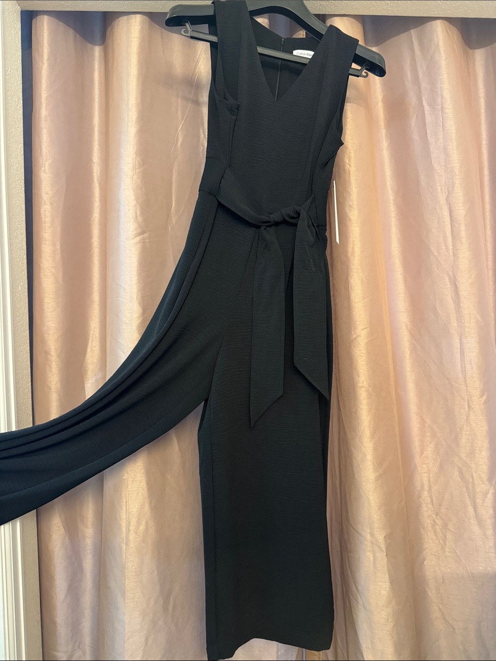 Calvin Klein Black V-Neck Jumpsuit with Waist Tie